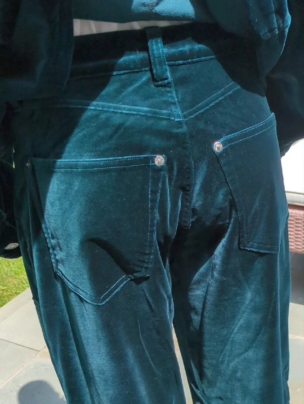 Re/Done Teal Velvet Wide-Leg Pants with Matching Jacket